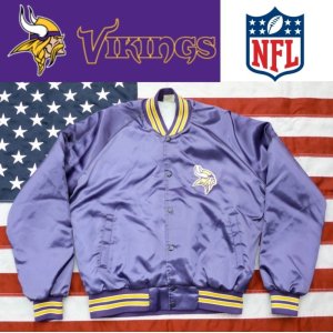 画像: ＜NFL MINNESOTA VIKINGS サテン地 スタジャン Lサイズ USED＞